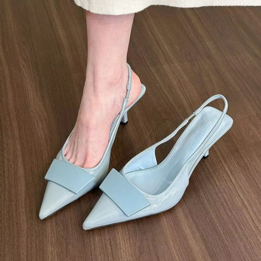 Womens Leather Slippers High Heels Shoes Party