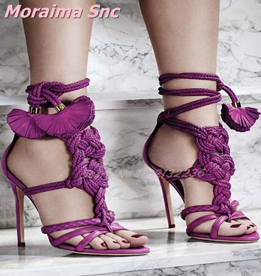 Rope Weave Tassel Sandals Round Open Toe